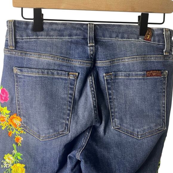 💜HP💜 7FAM | High Waist Ankle Skinny Jean | Boho Neon Floral Embroidered | Sz 28 - Picture 8 of 10